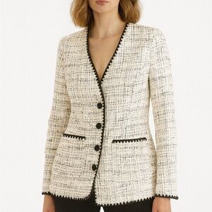 Talbots Winter White and Black Textured Tweed BlazerJacket 10
